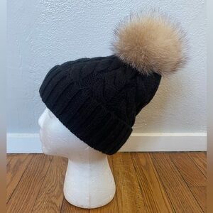 Soia & Kyo Wool Blend Knit Hat with Real Fox Fur Pom Pom